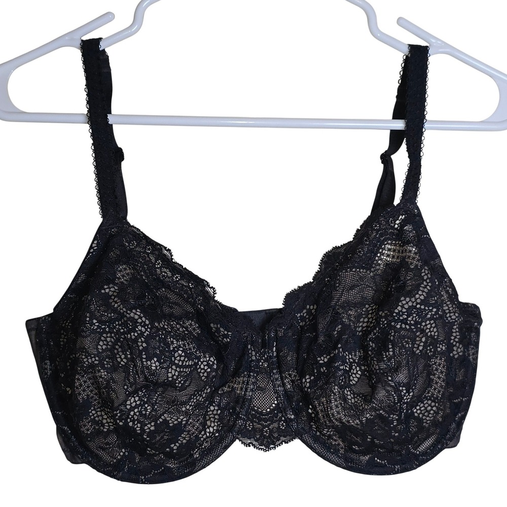 Wacoal 855120 38DDD Top Tier Full Figure Underwire Bra Black Lace Lined